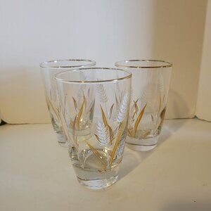 Vintage Libbey Glassware Set Of 3 Tall Tumblers With 22K Wheat & Leaf Design